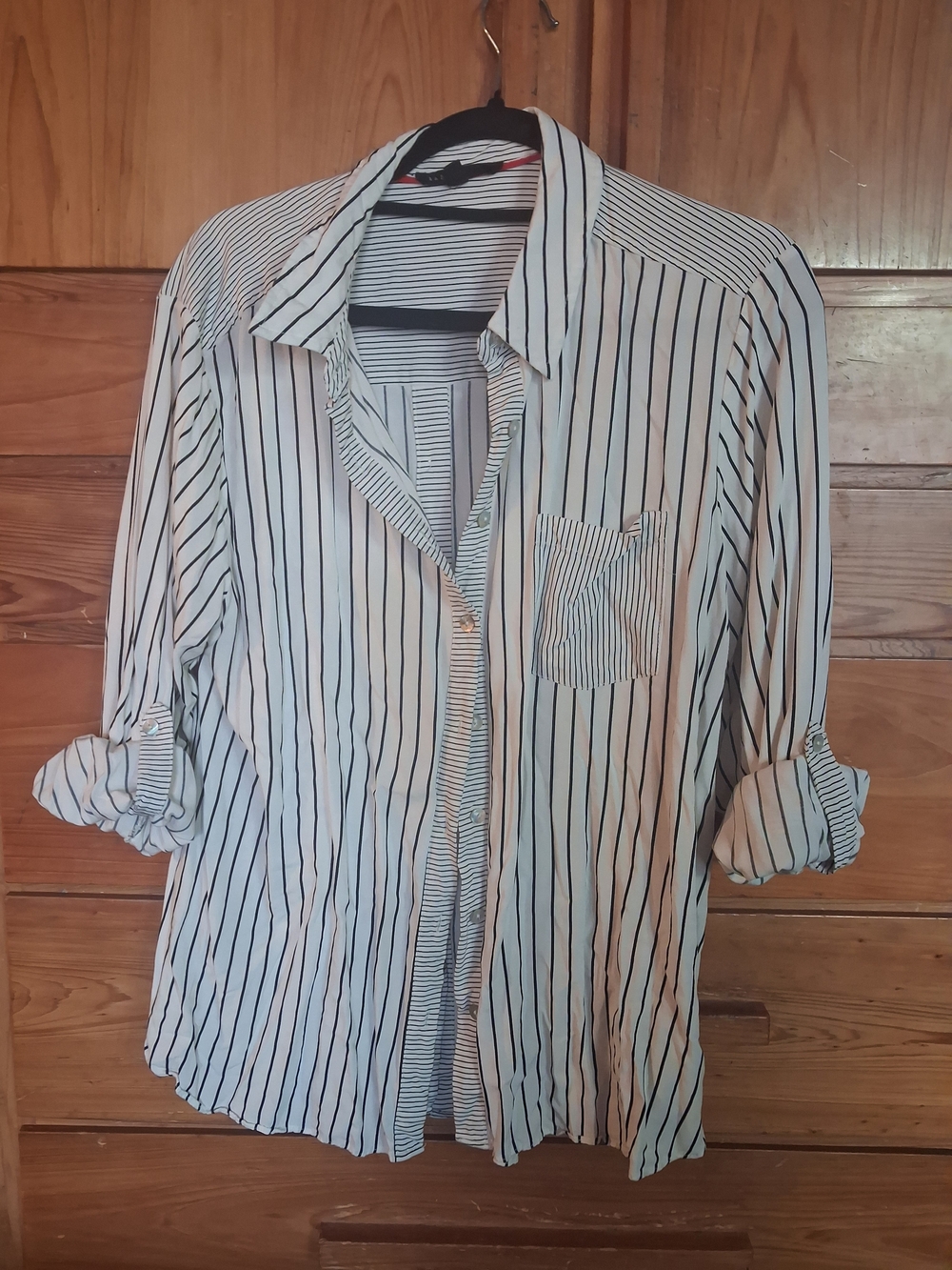 Striped Button-Down Shirt in White and Black